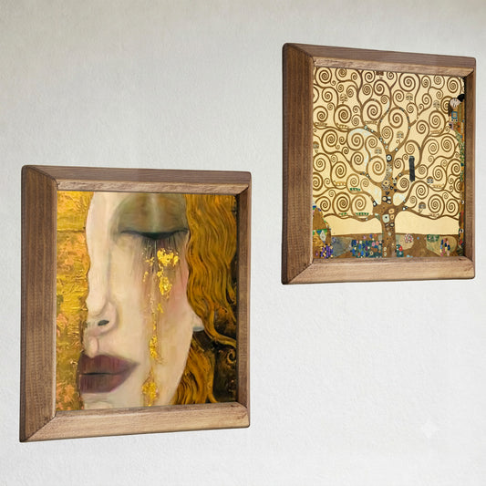 Gustav Klimt Golden Tears & Tree of Life Duo Set Natural Stone Wall Art