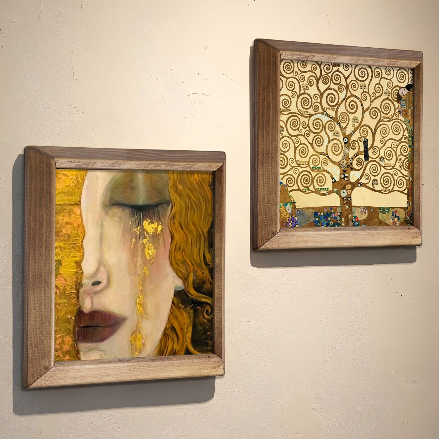 Gustav Klimt Golden Tears & Tree of Life Duo Set Natural Stone Wall Art