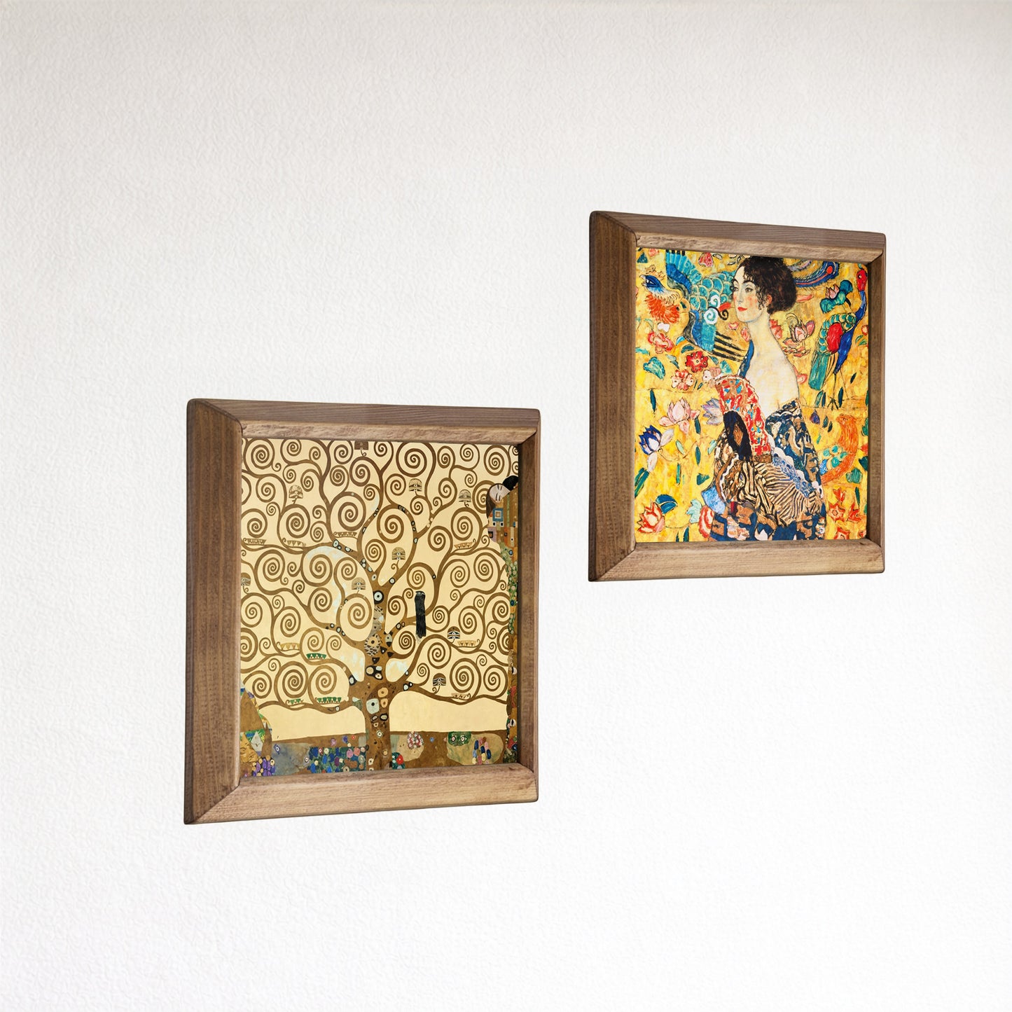 Gustav Klimt Tree & Lady with Fan Duo Natural Stone Wall Art – Wood Frame Set