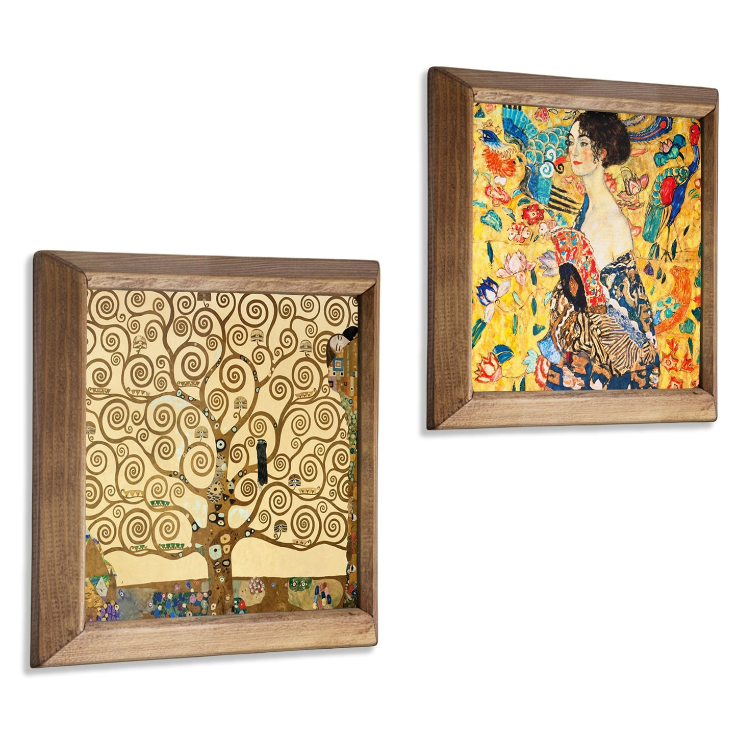 Gustav Klimt Tree & Lady with Fan Duo Natural Stone Wall Art – Wood Frame Set