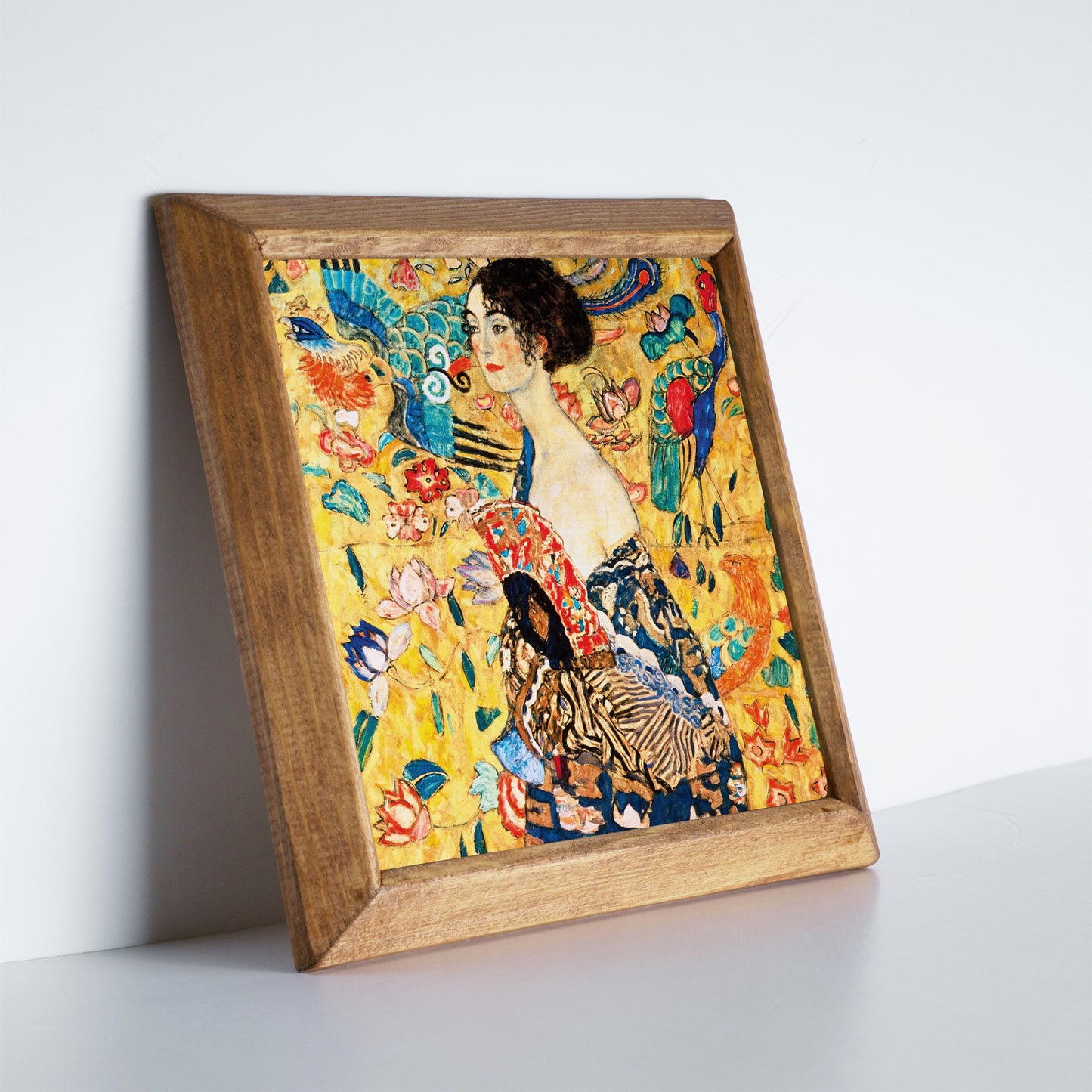 Gustav Klimt Tree & Lady with Fan Duo Natural Stone Wall Art – Wood Frame Set
