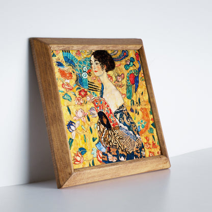 Gustav Klimt Tree & Lady with Fan Duo Natural Stone Wall Art – Wood Frame Set