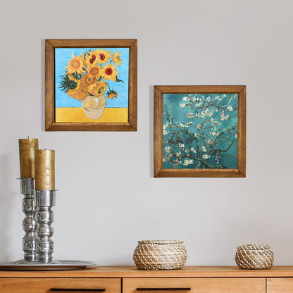 Van Gogh Sunflowers & Almond Blossoms Duo Natural Stone Wall Art Set