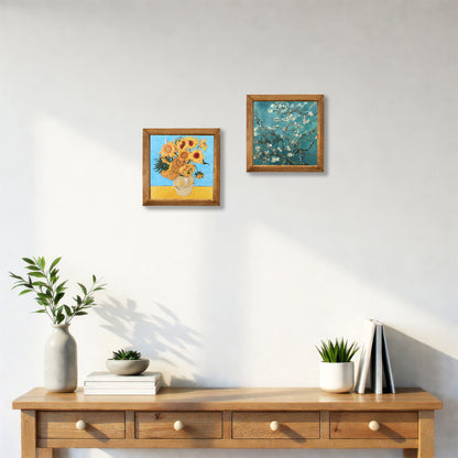 Van Gogh Sunflowers & Almond Blossoms Duo Natural Stone Wall Art Set