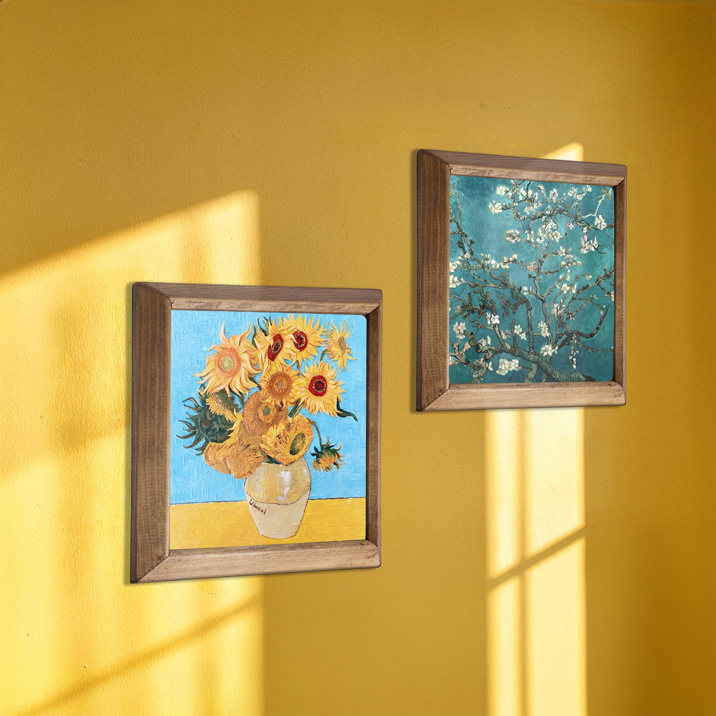Van Gogh Sunflowers & Almond Blossoms Duo Natural Stone Wall Art Set