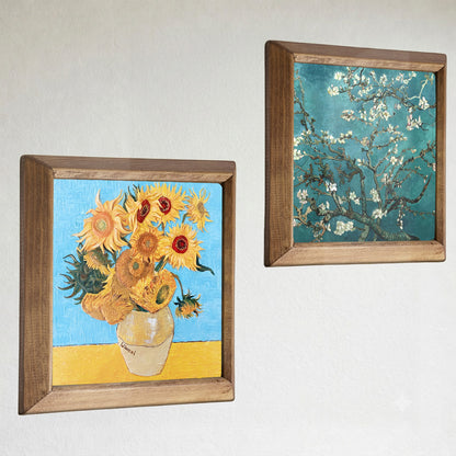 Van Gogh Sunflowers & Almond Blossoms Duo Natural Stone Wall Art Set