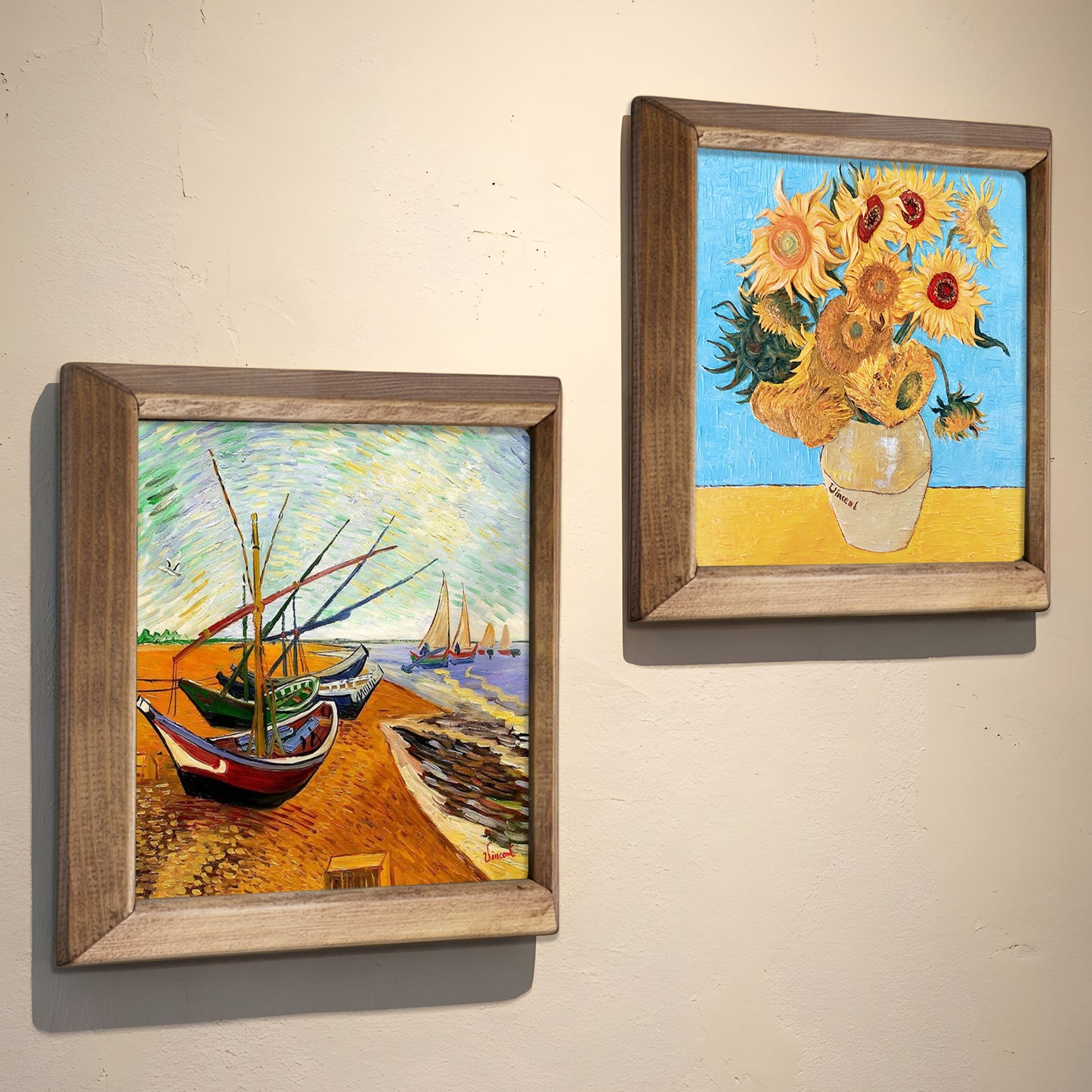 Van Gogh Sunflowers & Fishing Boats Duo Stone Wall Art Set