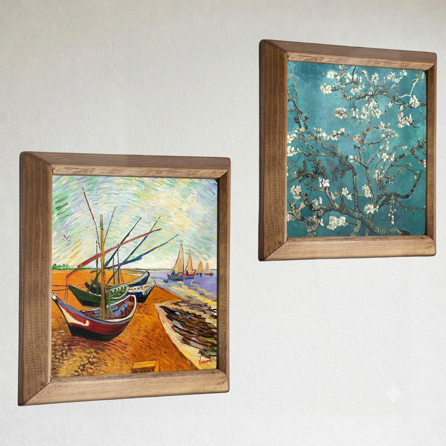 Van Gogh Fishing Boats & Almond Blossoms Duo Stone Wall Art Set