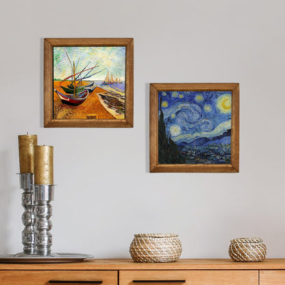 Van Gogh Starry Night & Fishing Boats Duo Stone Wall Art Set
