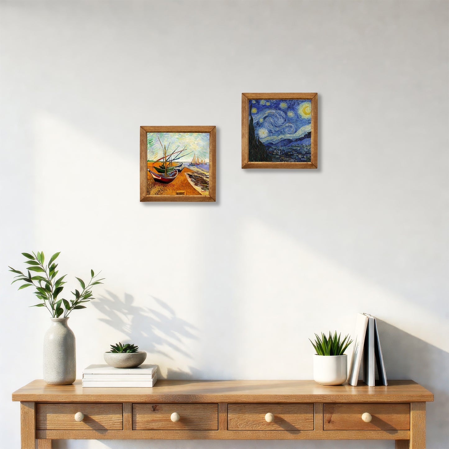 Van Gogh Starry Night & Fishing Boats Duo Stone Wall Art Set