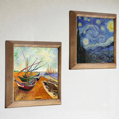 Van Gogh Starry Night & Fishing Boats Duo Stone Wall Art Set