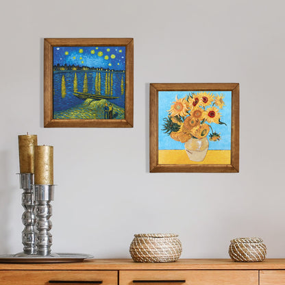 Van Gogh Starry Night & Sunflowers Duo Natural Stone Wall Art Set