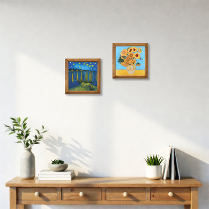 Van Gogh Starry Night & Sunflowers Duo Natural Stone Wall Art Set