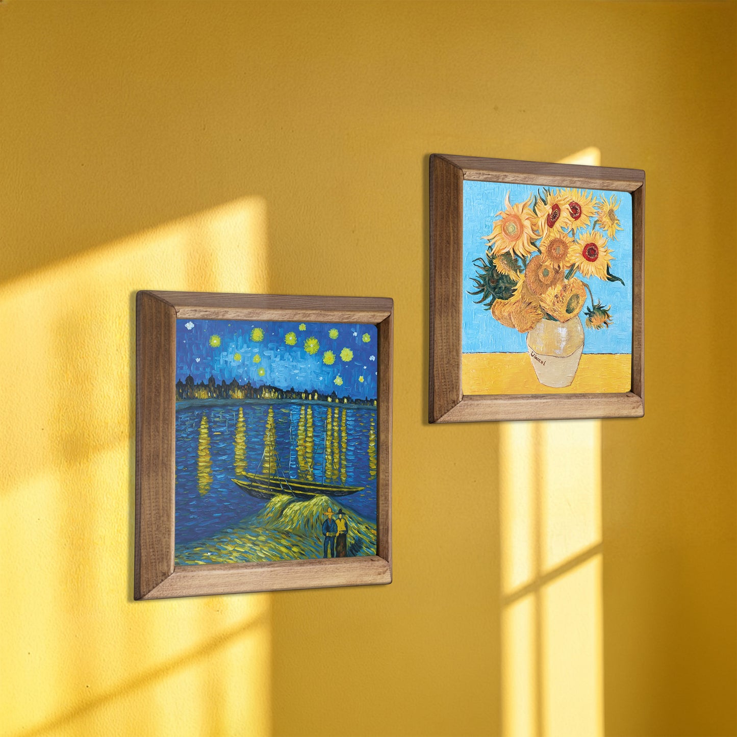 Van Gogh Starry Night & Sunflowers Duo Natural Stone Wall Art Set