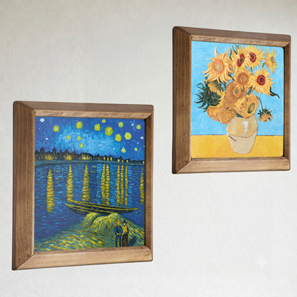 Van Gogh Starry Night & Sunflowers Duo Natural Stone Wall Art Set