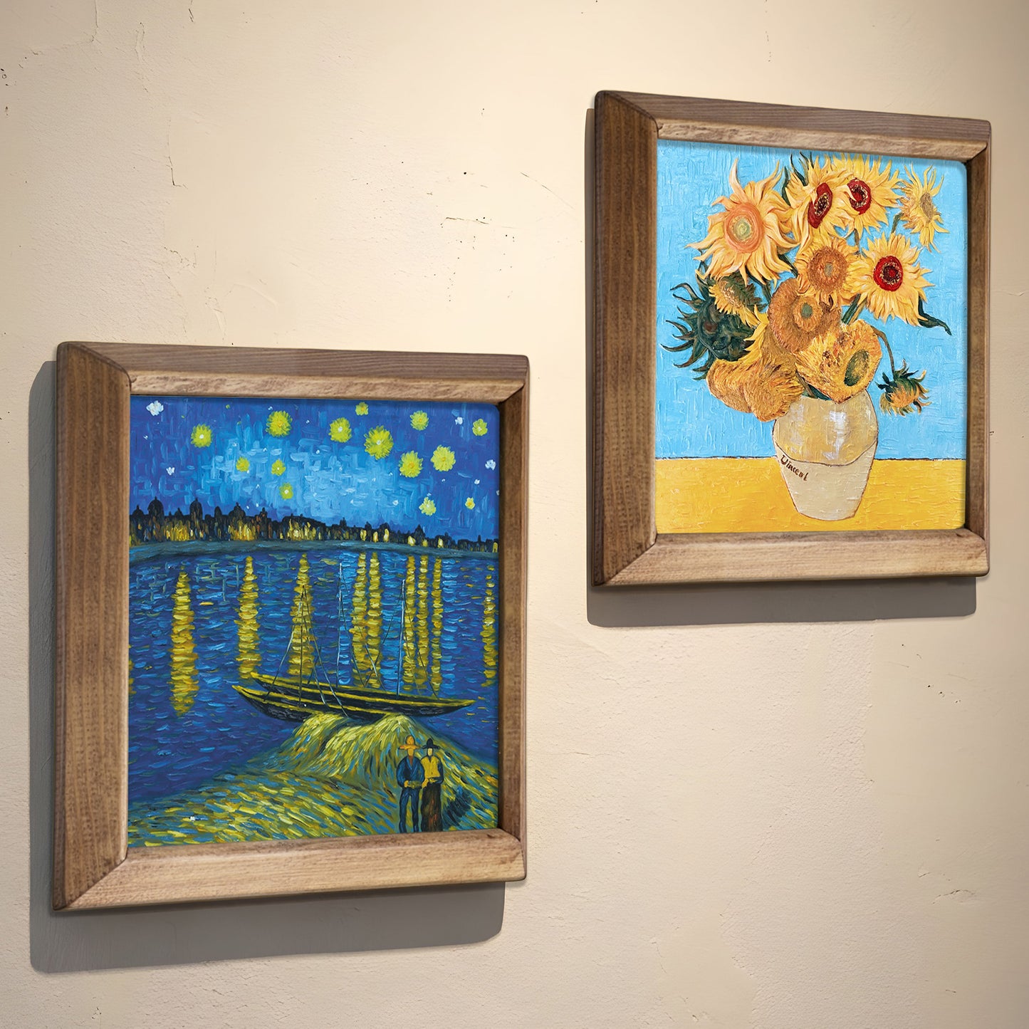 Van Gogh Starry Night & Sunflowers Duo Natural Stone Wall Art Set
