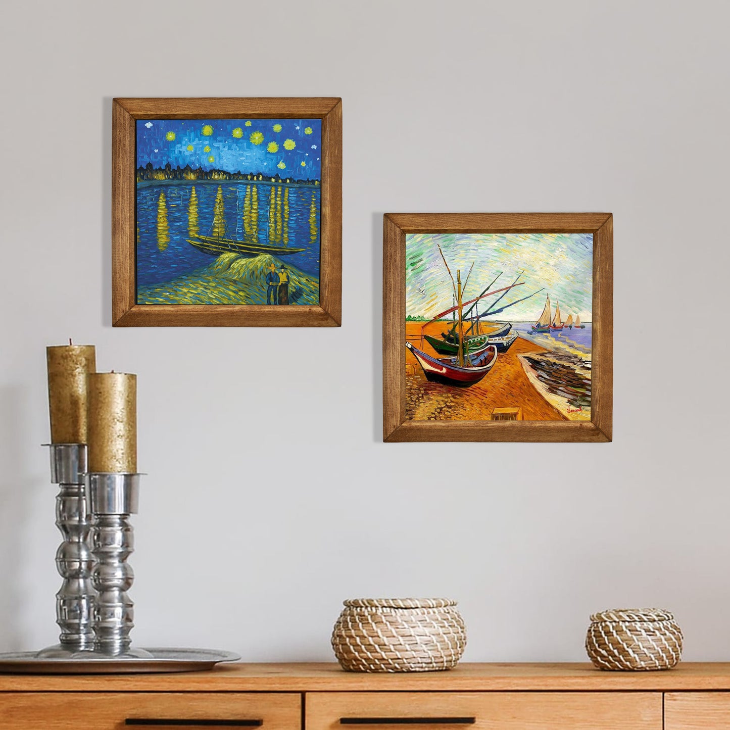 Van Gogh Starry Night & Fishing Boats Duo Stone Wall Art Set