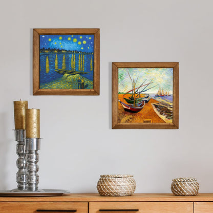 Van Gogh Starry Night & Fishing Boats Duo Stone Wall Art Set