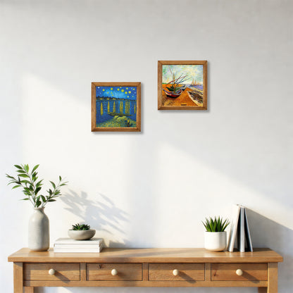 Van Gogh Starry Night & Fishing Boats Duo Stone Wall Art Set