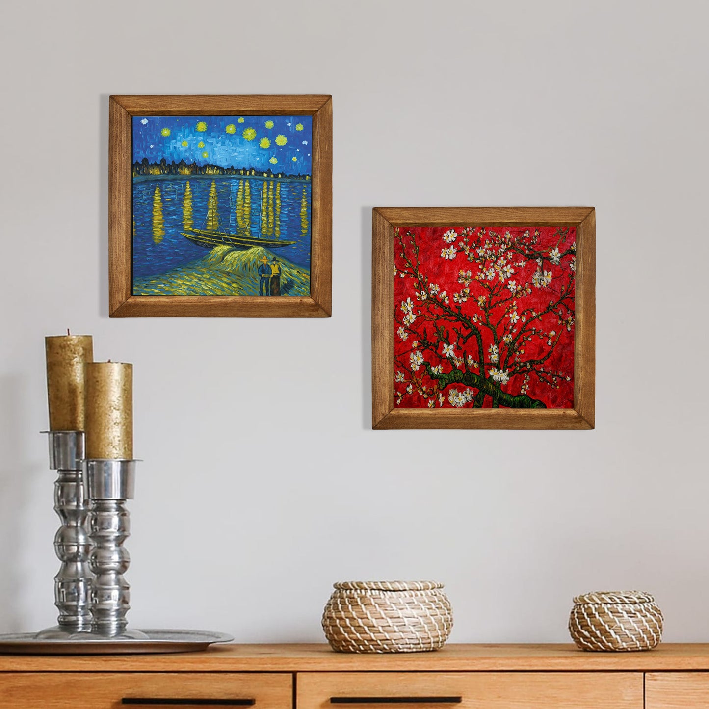 Van Gogh Starry Night & Red Almond Blossom Duo Stone Wall Art Set
