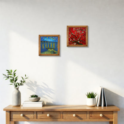 Van Gogh Starry Night & Red Almond Blossom Duo Stone Wall Art Set