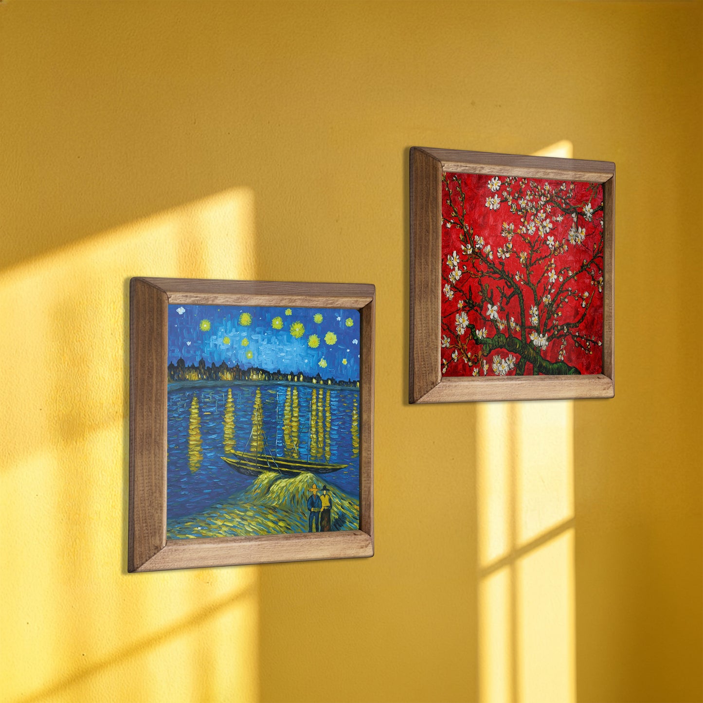 Van Gogh Starry Night & Red Almond Blossom Duo Stone Wall Art Set