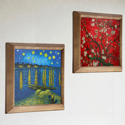 Van Gogh Starry Night & Red Almond Blossom Duo Stone Wall Art Set
