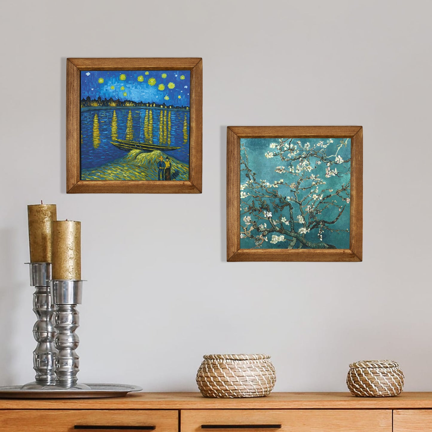 Van Gogh Starry Night & Almond Blossom Duo Stone Wall Art Set