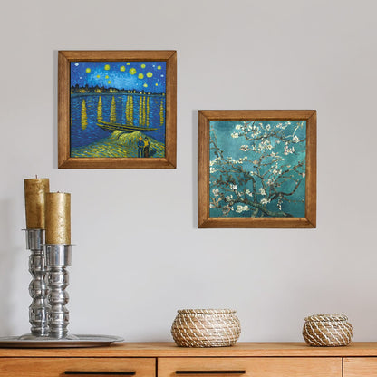 Van Gogh Starry Night & Almond Blossom Duo Stone Wall Art Set