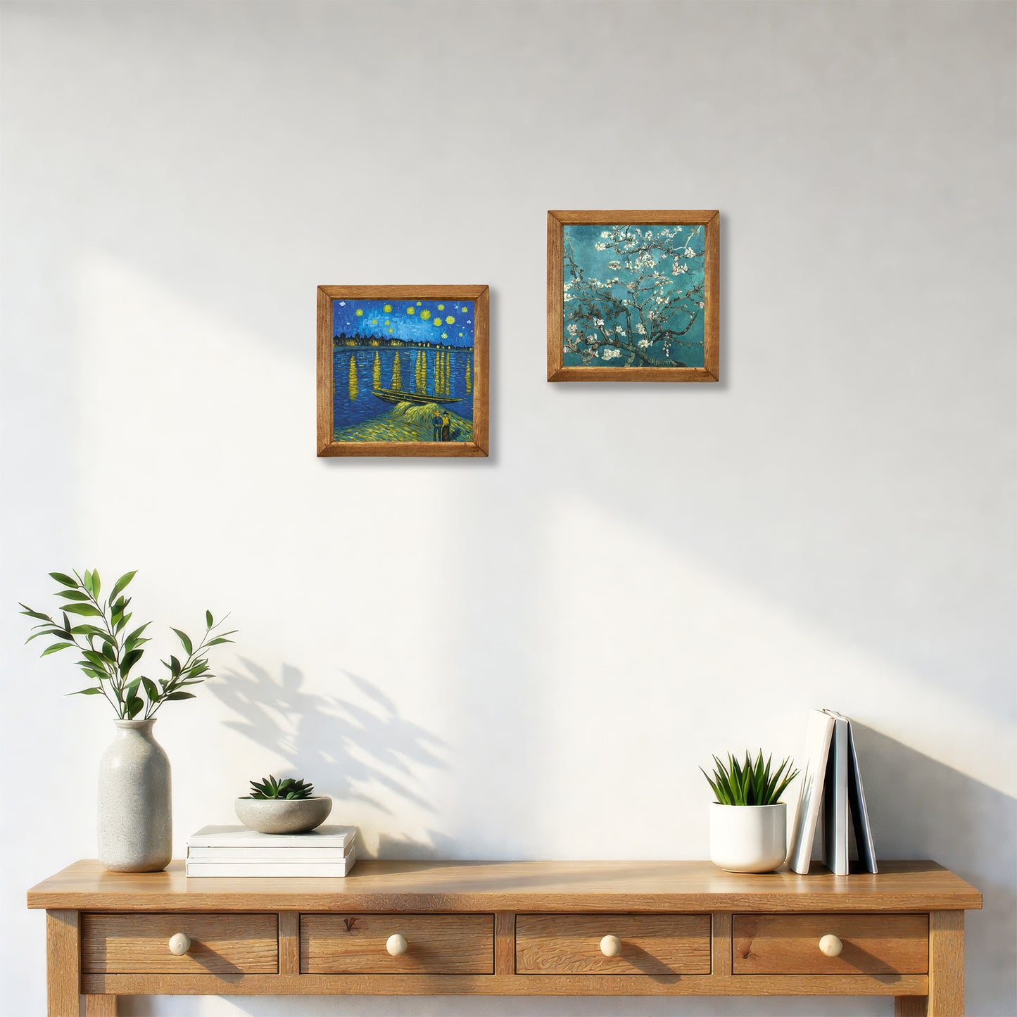 Van Gogh Starry Night & Almond Blossom Duo Stone Wall Art Set