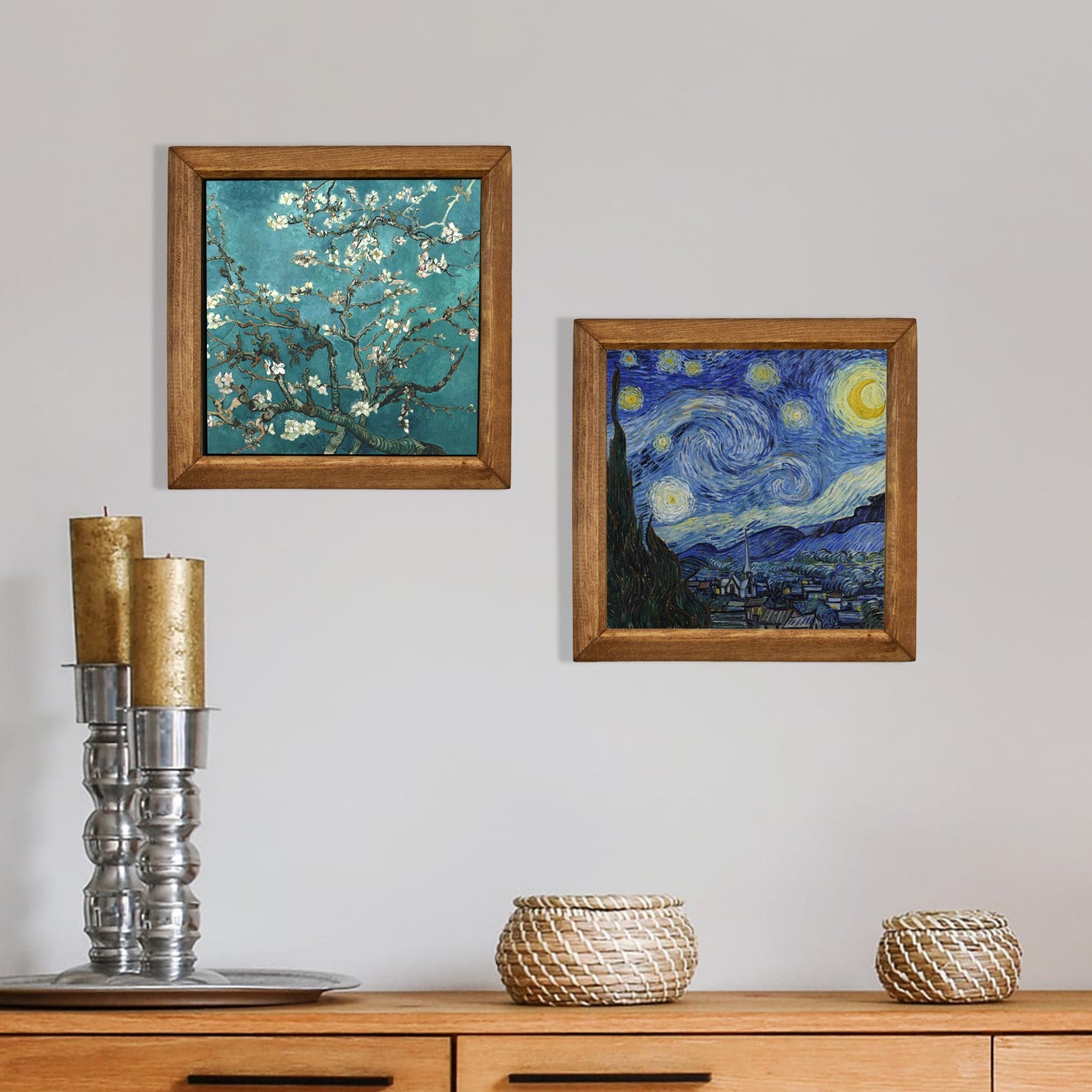 Van Gogh Almond Blossoms & Starry Night Duo Natural Stone Wall Art Set