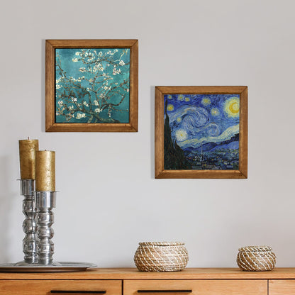 Van Gogh Almond Blossoms & Starry Night Duo Natural Stone Wall Art Set