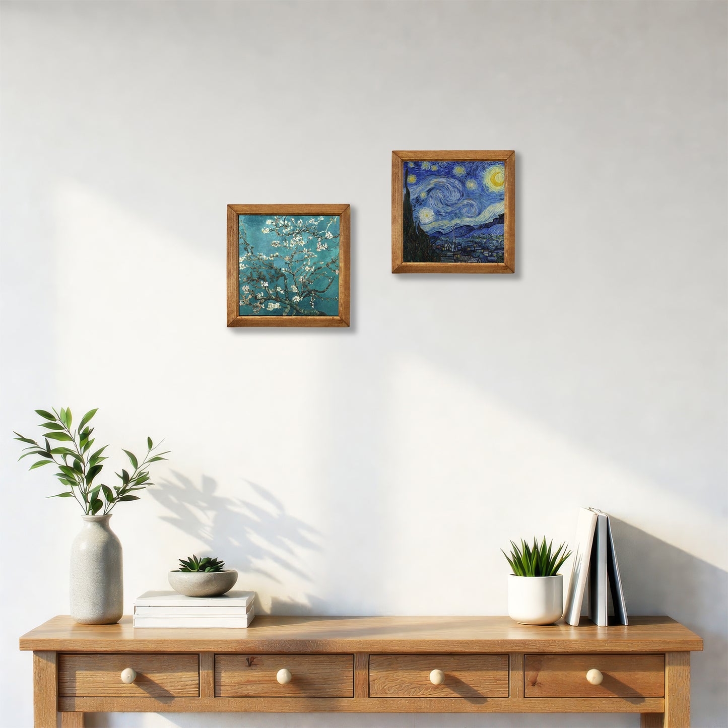 Van Gogh Almond Blossoms & Starry Night Duo Natural Stone Wall Art Set