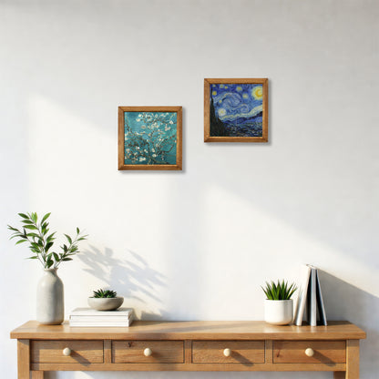 Van Gogh Almond Blossoms & Starry Night Duo Natural Stone Wall Art Set