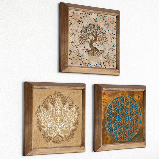 Flower of Life, Tree of Life & Lotus Trio Stone Wall Art Set