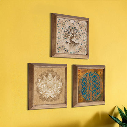 Flower of Life, Tree of Life & Lotus Wall Stone Art Trio Set