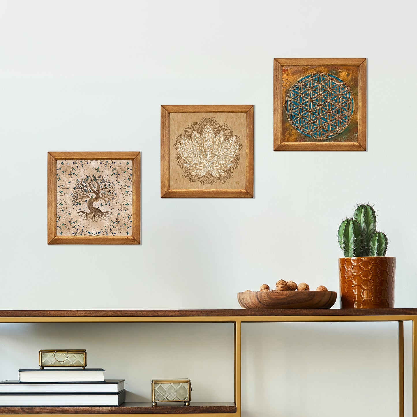 Flower of Life, Tree of Life & Lotus Wall Stone Art Trio Set