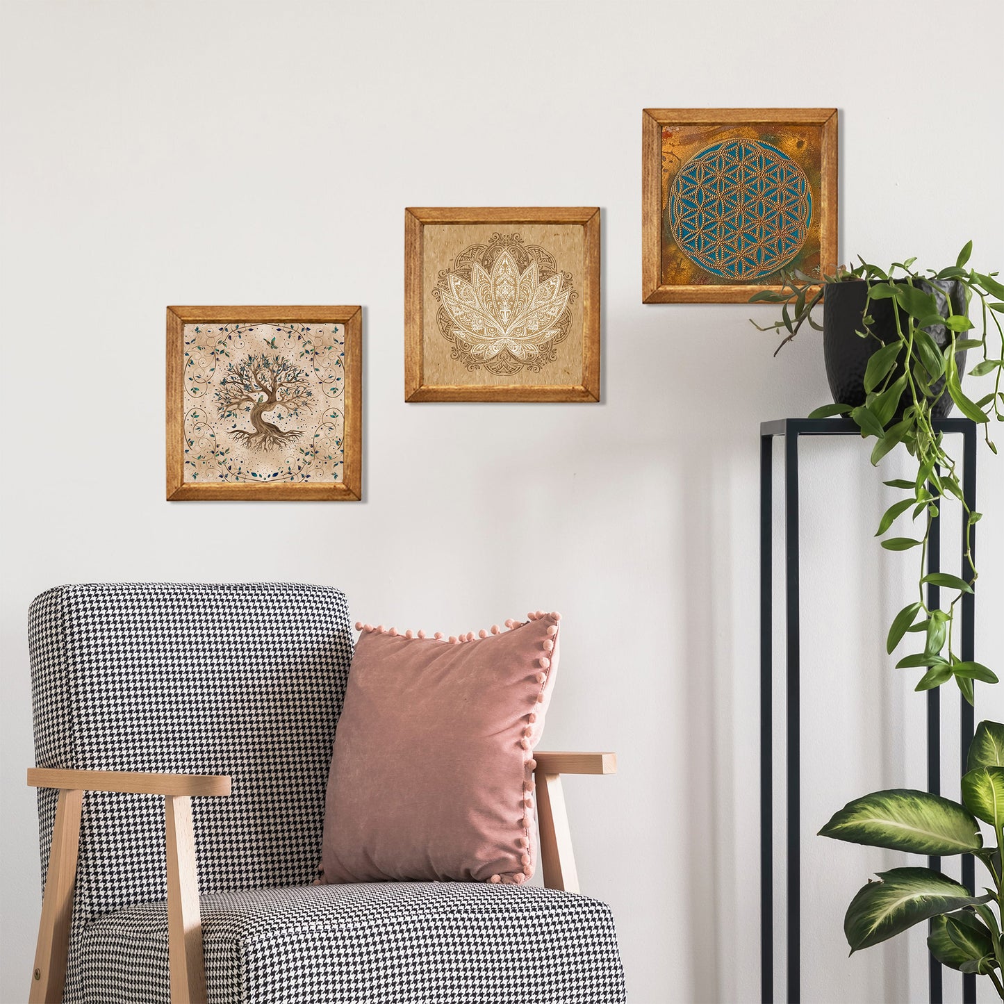 Flower of Life, Tree of Life & Lotus Wall Stone Art Trio Set