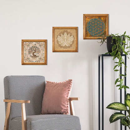 Flower of Life, Tree of Life & Lotus Wall Stone Art Trio Set