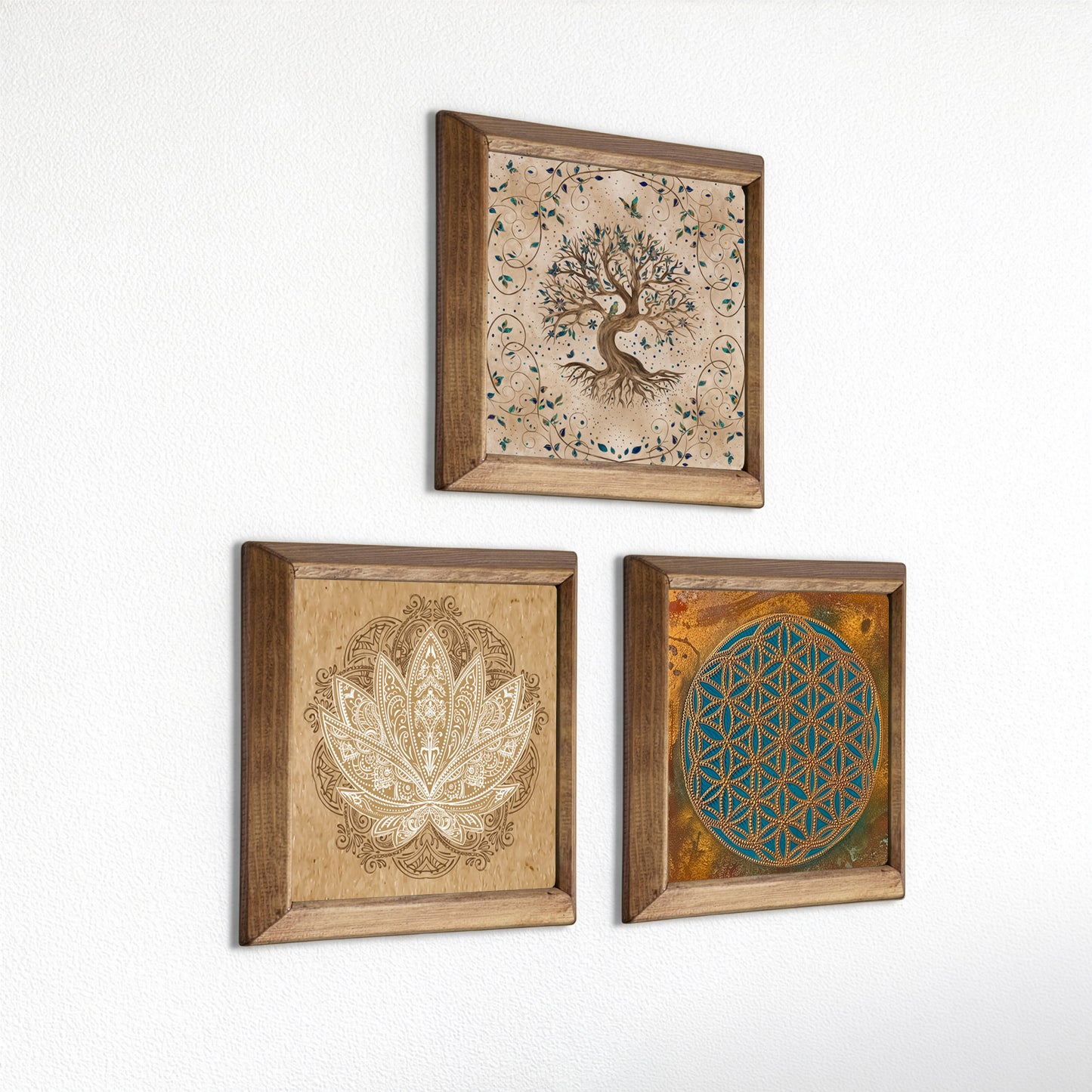 Flower of Life, Tree of Life & Lotus Wall Stone Art Trio Set