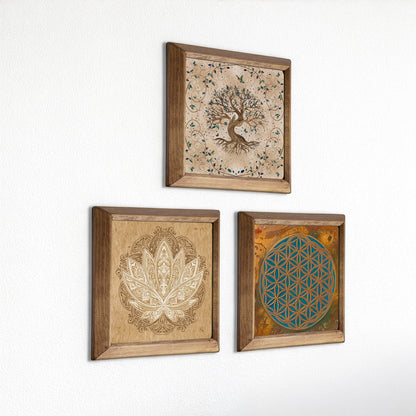 Flower of Life, Tree of Life & Lotus Wall Stone Art Trio Set