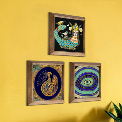 Shahmaran, Peacock & Evil Eye Trio Stone Wall Art Set