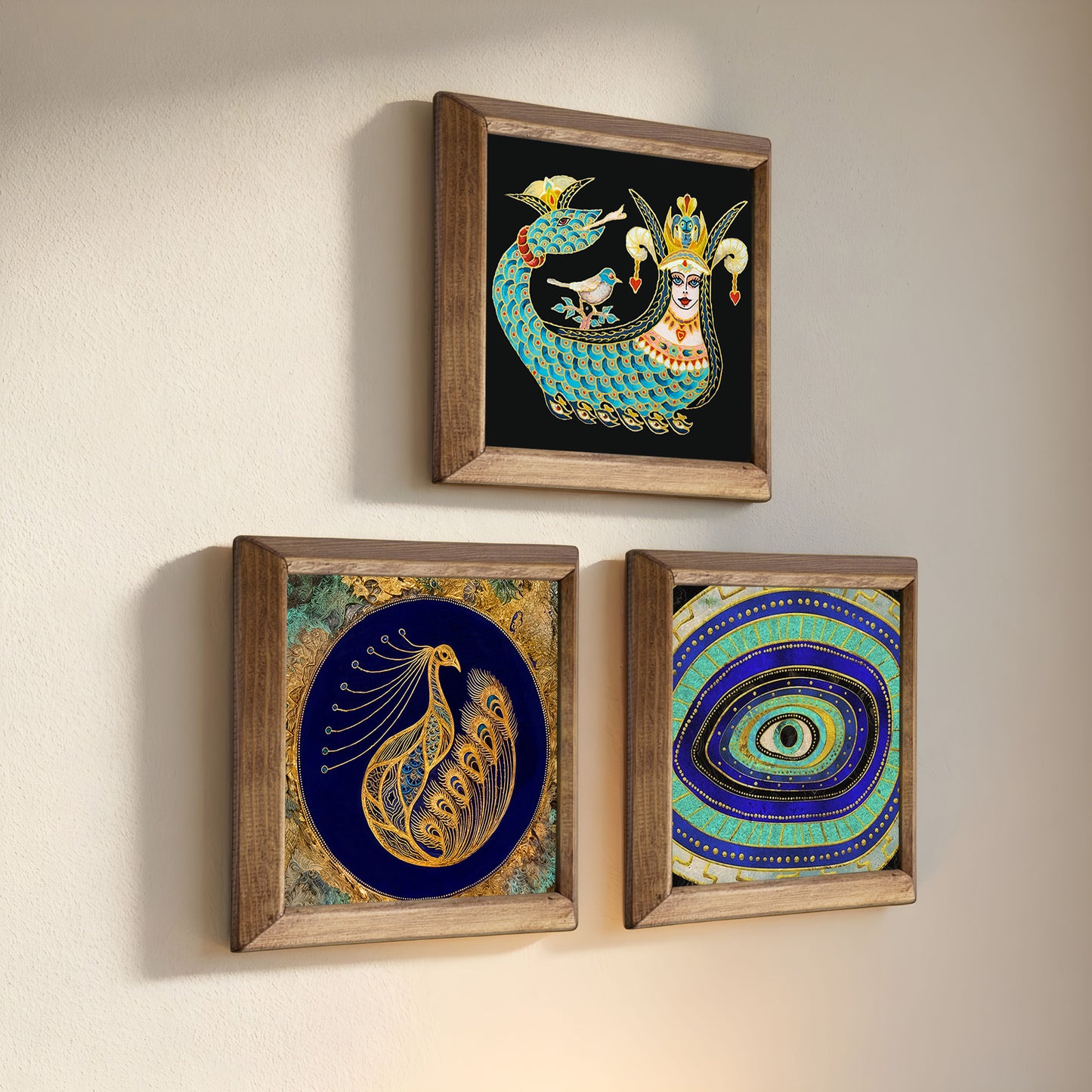 Shahmaran, Peacock & Evil Eye Trio Stone Wall Art Set