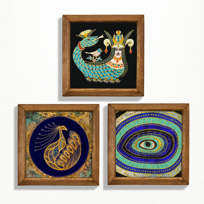 Shahmaran, Peacock & Evil Eye Trio Stone Wall Art Set