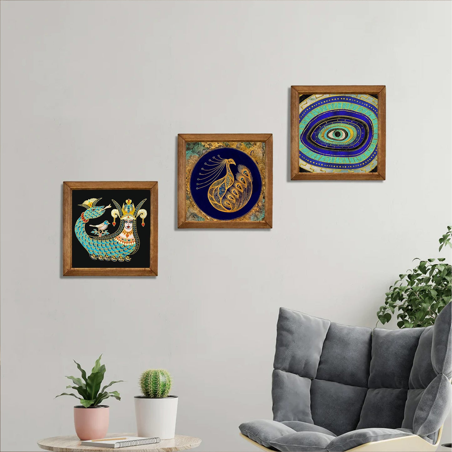 Shahmaran, Peacock & Evil Eye Trio Stone Wall Art Set