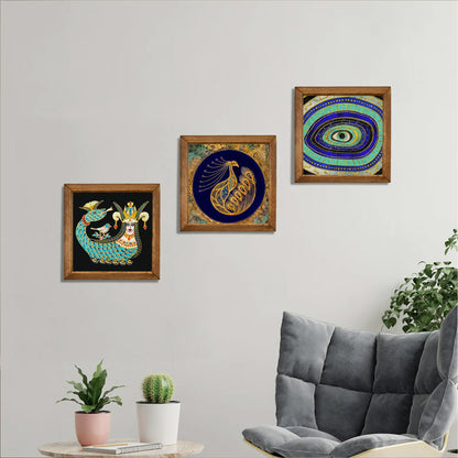 Shahmaran, Peacock & Evil Eye Trio Stone Wall Art Set