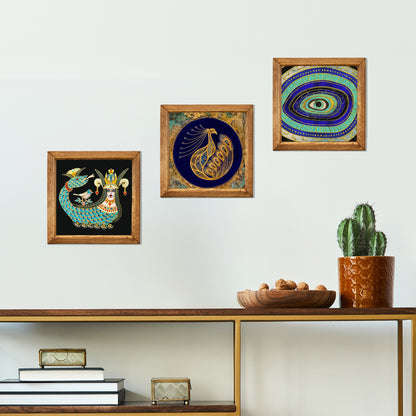Shahmaran, Peacock & Evil Eye Trio Stone Wall Art Set