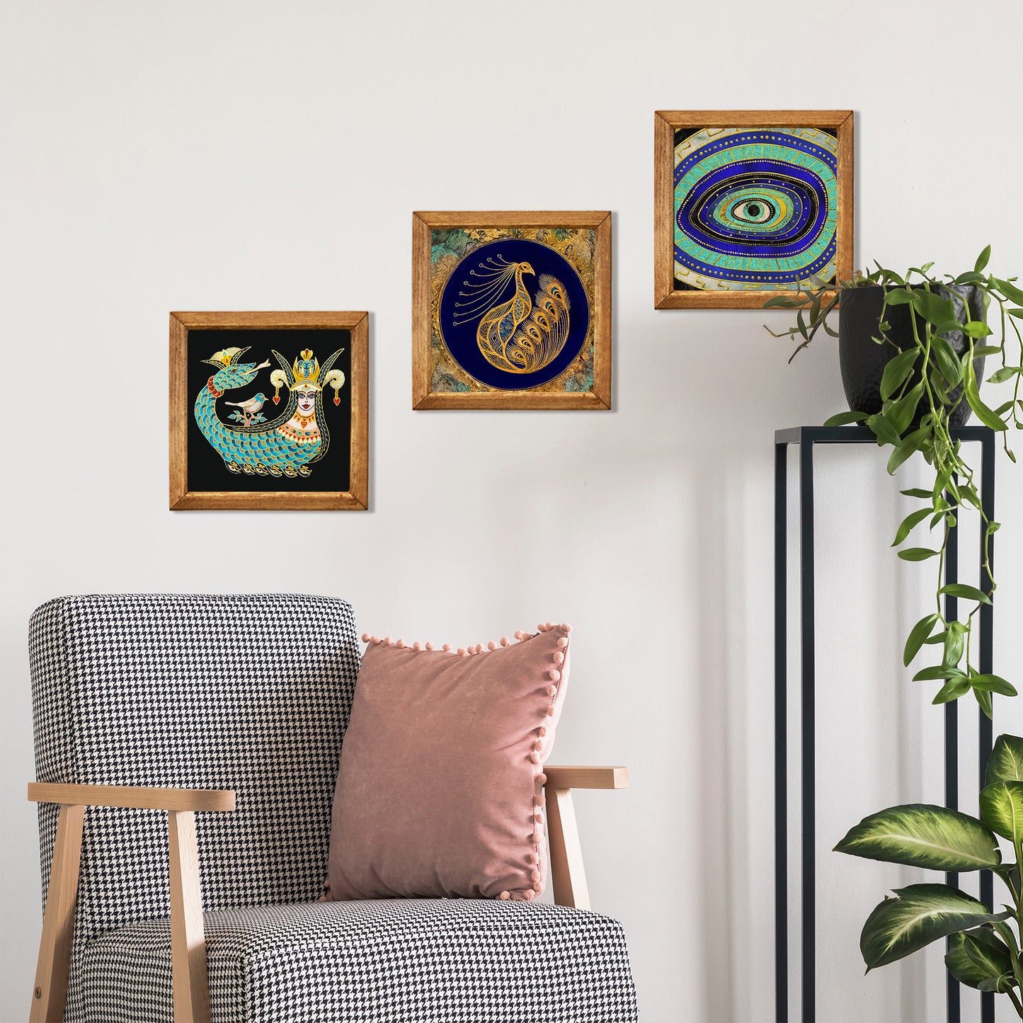 Shahmaran, Peacock & Evil Eye Trio Stone Wall Art Set