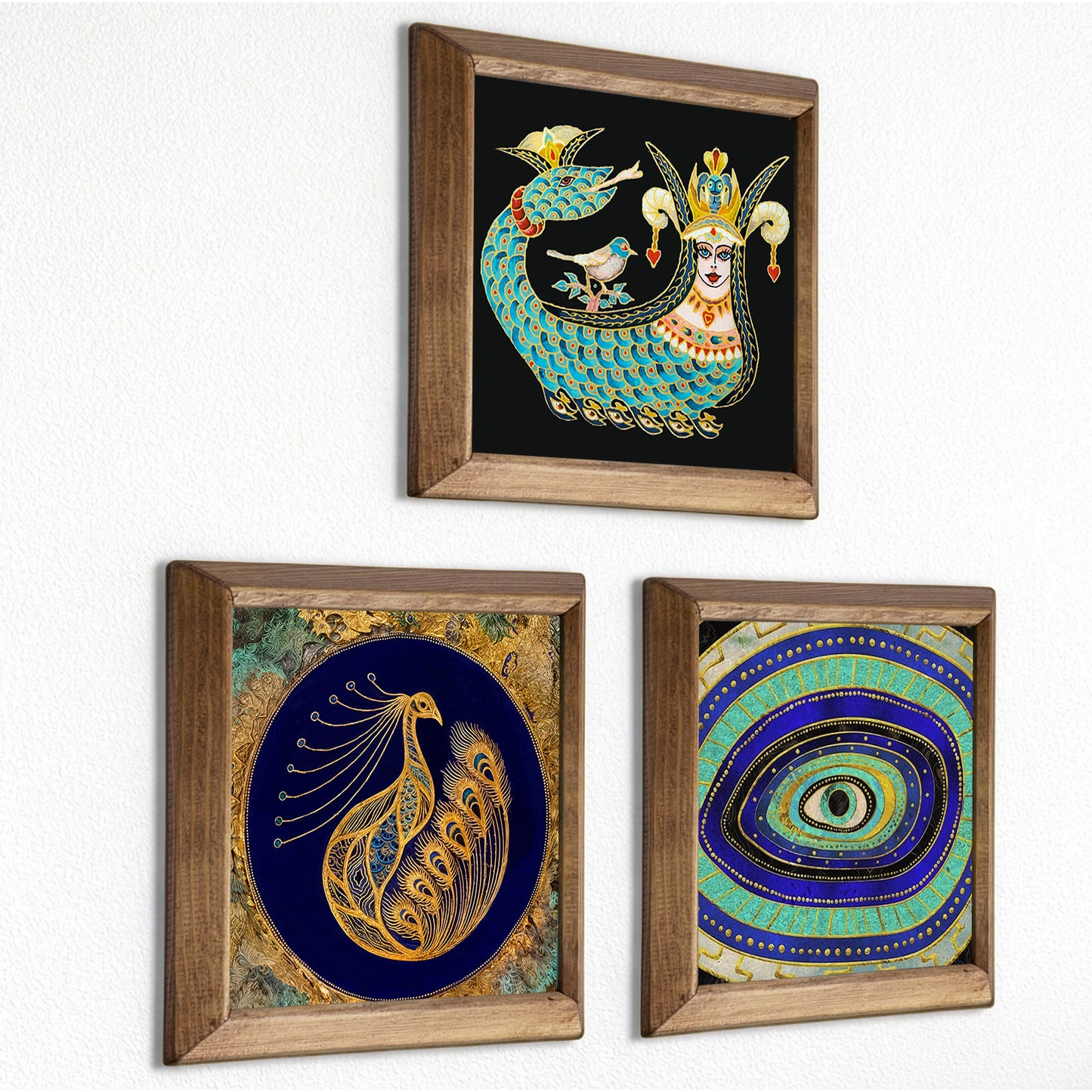 Shahmaran, Peacock & Evil Eye Trio Stone Wall Art Set