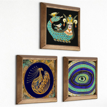 Shahmaran, Peacock & Evil Eye Trio Stone Wall Art Set